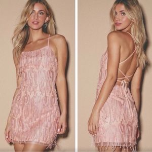 Lulu’s Making Magic Pink Fringe Lace-Up Mini Dress